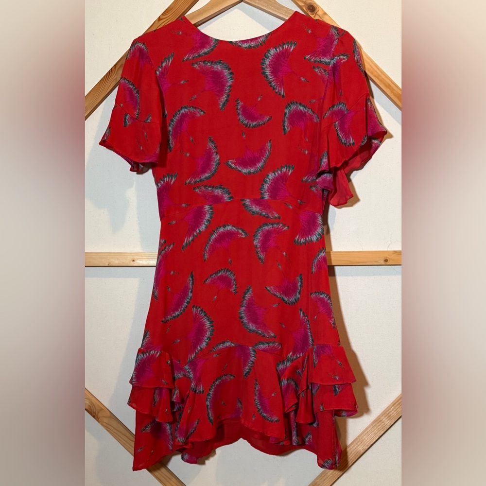 Tanya Taylor - Lissy Silk Red Abstract Bird Print Dress Sz 2